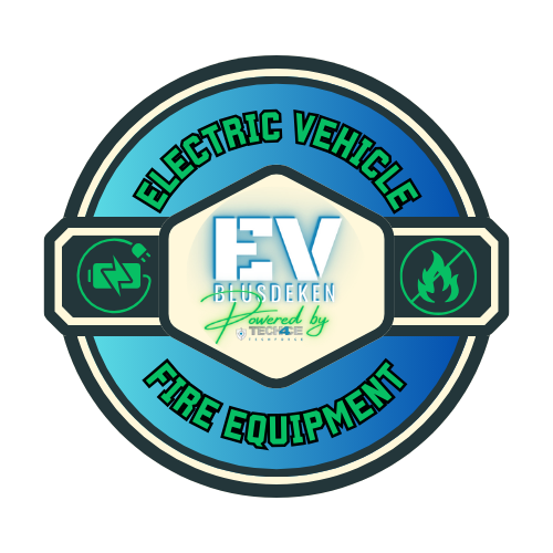 Het logo van EV blusdeken met onze huis stijl kleur groen en blauw